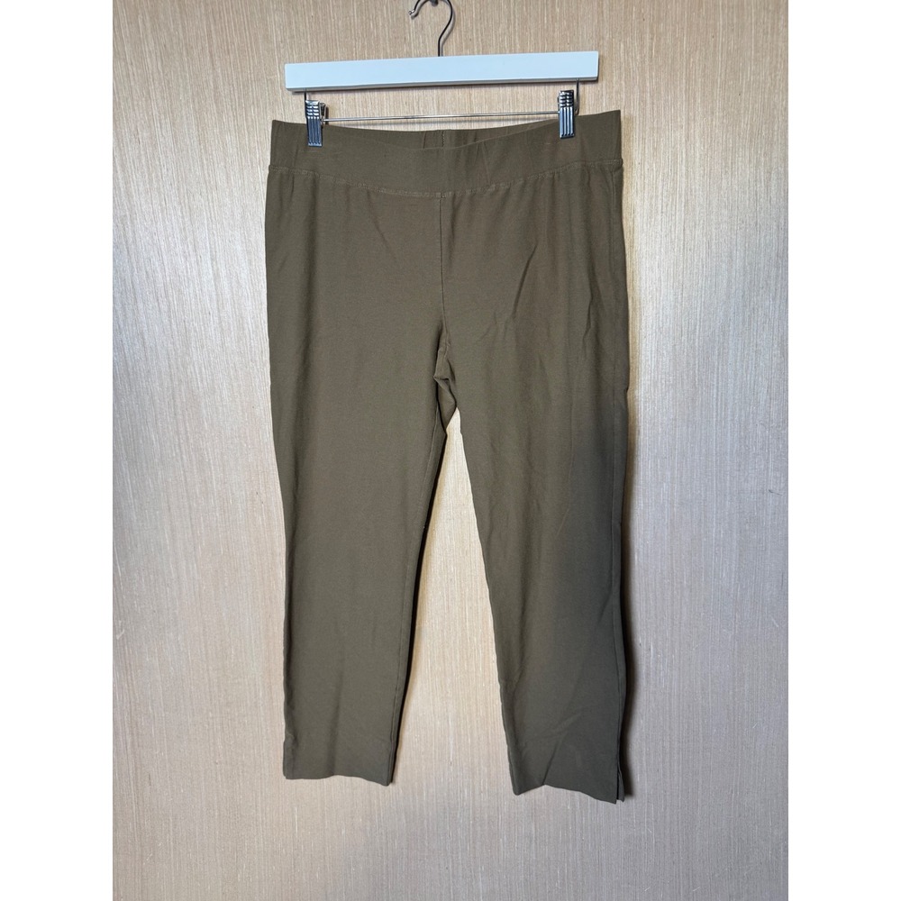 Eileen Fisher Womens Medium Olive Green Viscose Stretch Slim Ankle Pants Slit